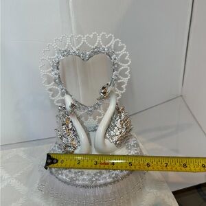 Elegant Silver and White Swan Heart wedding cake topper